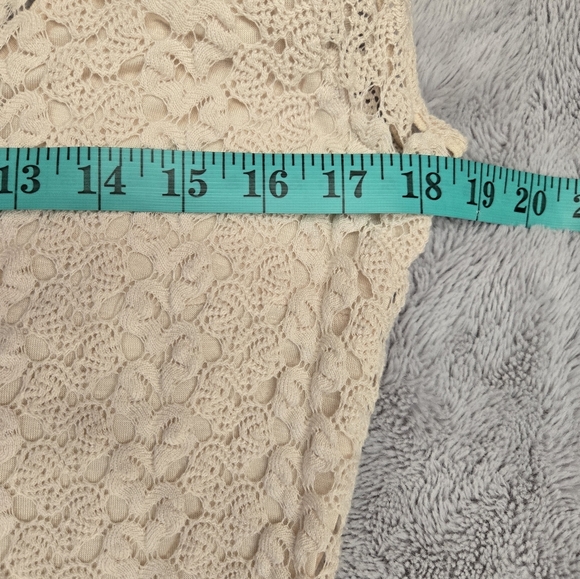 FREE PEOPLE Crochet Knit Cream Dress With Slip Lining. Size Large - Picture 10 of 11